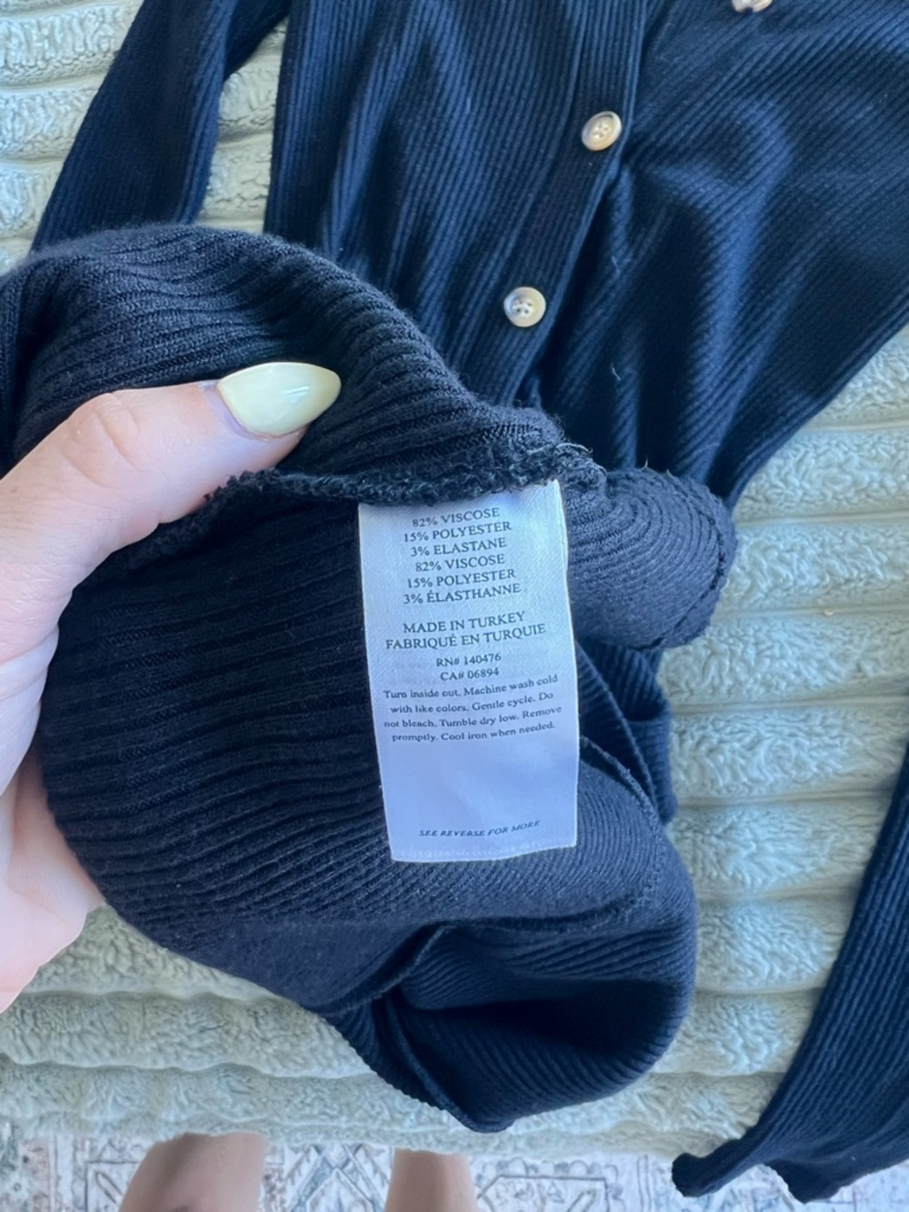Faherty Legend Rib Button Through Dress Black- Size XS - Picture 7 of 7